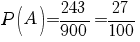 P(A)=243/900=27/100